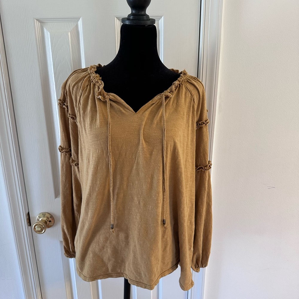 Wonderly Mustard Boho Peasant Blouse Ruffle Sleeve Top Plus 1X